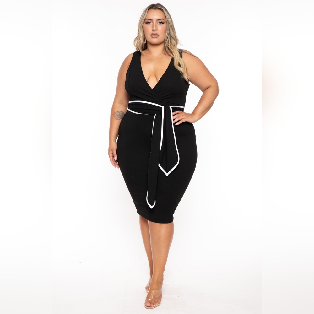 NEW NWOT CurvySense Plus Size Marisa Front Tie Midi Dress Sz 4XL